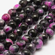 Faceted Natural Fire Crackle Agate Beads Strands, Round, Dyed & Heated, Plum, 8mm, Hole: 1mm, about 47pcs/strand, 14 inch(35.6cm)(G-F447-8mm-A10)