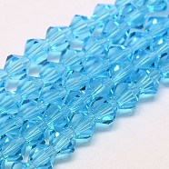 Imitate Austrian Crystal Bicone Glass Beads Strands, Grade AA, Faceted, Deep Sky Blue, 3x3.5mm, Hole: 0.8mm, about 120~125pcs/strand, 14.8 inch(GLAA-F029-3x3mm-19)