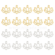 20Pcs 2 Colors 304 Stainless Steel Charms, Lotus Charm, Golden & Stainless Steel Color, 10.5x11x1mm, Hole: 1.2mm, 10pcs/color(STAS-DR0001-06)