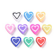 Handmade Polymer Clay Beads, Heart, Mixed Color, 8.5~9x8.5~10x4mm, Hole: 1.4~1.6mm(CLAY-T019-10)