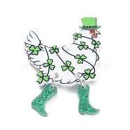 Saint Patrick's Day Opaque Acrylic Pendants, with Iron Jump Rings, Rooster, Medium Aquamarine, 50x35x2.5mm, Hole: 2mm(SACR-P027-A01)