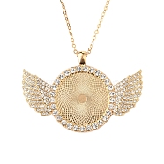 Alloy Big Pendants Cabochon Settings, with Crystal Rhinestone, Cadmium Free & Lead Free, Flat Round with Wing, Light Gold, Tray: 30mm, 46x68x4mm, Hole: 5.5x3.5mm(FIND-YW0001-20A-KCG)
