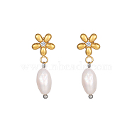 Stainless Steel Flower Earrings with Natural Pearls for Women(GE0361-1)