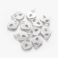 201 Stainless Steel Pendants, Heart Padlock, Stainless Steel Color, 16.5x12.5x0.5mm, Hole: 1.4mm(STAS-L233-033P)