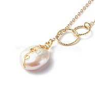 Natural Baroque Pearl Pendant Necklace, with Brass Cable Chains, Golden, 17.13 inch(435mm)(NJEW-JN03599-01)