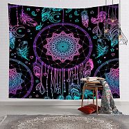 Woven Net/Web with Feather Tapestries, Polyester Bohemian Mandala Wall Hanging Tapestry, for Bedroom Living Room Decoration, Rectangle, Woven Net/Web with Feather, 1300x1500mm(MAND-PW0001-25A)