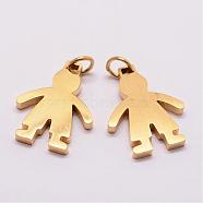 316 Surgical Stainless Steel Pendants, Boy Silhouette Pendants, Golden, 18x14x2mm, Hole: 3mm(STAS-K116-01G-A)