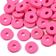 Handmade Polymer Clay Beads, for DIY Jewelry Crafts Supplies, Disc/Flat Round, Heishi Beads, Fuchsia, 6x1mm, Hole: 2mm, about 963pcs/41g(X-CLAY-Q251-6.0mm-73)