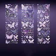 3 Sheets Hot Stamping PVC Waterproof Decorative Stickers, Self-adhesive Butterfly Decals, for DIY Scrapbooking, Violet, 180x60mm(PW-WG37831-02)