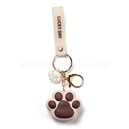 Epoxy Resin Cat Paw Keychain, Cute Charm Golden Tone Alloy Key Ring Ornament, White, 45x50mm(ANIM-PW0002-16A)