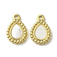 Ion Plating(IP) 304 Stainless Steel Pave Shell Teardrop Charms, Real 14K Gold Plated, 15x10x2mm, Hole: 1.6mm(FIND-Z028-21G)