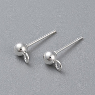 304 Stainless Steel Stud Earring Findings, with Loop, Round, Silver, 17x5mm, Hole: 2mm, Pin: 0.8mm(STAS-H410-10S-B1)