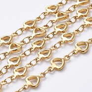 304 Stainless Steel Link Chains, Soldered, Heart, Golden, 10x5~5.5x1.5mm(STAS-P219-08G)