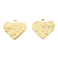 Ion Plating(IP) 201 Stainless Steel Pendants, Heart with Flower, Real 18K Gold Plated, 18.5x20x2mm, Hole: 2.5mm(STAS-N098-242LG)