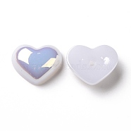 ABS Plastic Imitation Pearl, AB Color Plated, Heart, White, 13x16x6mm, Hole: 1.4mm(FIND-A013-12B)