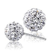 Brass Ball Stud Earrings, with Rhinestone, Round, Platinum, Crystal, 12mm(EJEW-BB42387-A)