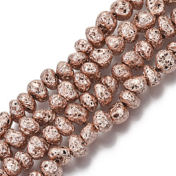 Electroplated Natural Lava Rock Beads Strands, Nuggets, Rose Gold Plated, 6~10x6~10x5~8mm, Hole: 1mm, about 52~54pcs/strand, 14.17 inch~14.96 inch(36~38cm)(G-S352-29RG)