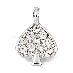UV Plating Alloy Crystal Rhinestone Pendants, Heart Charms, Platinum, 13x9x3mm, Hole: 1.3mm(RB-CBAD37D-04P)