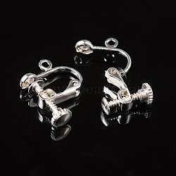 Brass Clip-on Earring Findingsfor non-pierced Ears, with Loop, Silver Color Plated, about 13.5mm wide, 17mm long, 5mm thick, Hole: about 1.2mm(X-EC143-S)