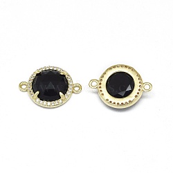 Synthetic Black Stone Links connectors, with Brass Findings and Cubic Zirconia, Faceted, Half Round, Golden, 18~18.5x13~13.5x4~4.5mm, Hole: 1.5mm(G-E526-34C)