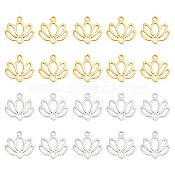 20Pcs 2 Colors 304 Stainless Steel Charms, Lotus Charm, Golden & Stainless Steel Color, 10.5x11x1mm, Hole: 1.2mm, 10pcs/color(STAS-DR0001-06)