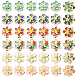 30Pcs 6 Colors Light Gold Tone Alloy Enamel Beads, Flower, Mixed Color, 7x6.5x5mm, Hole: 1mm, 5pcs/color(ENAM-YW0008-31)