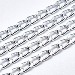 Aluminium Curb Chains, Diamond Cut Chains, with Spool, Unwelded, Faceted, Silver, 7x4.5x1.2mm, about 164.04 Feet(50m)/roll(CHA-T001-17S)