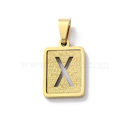 304 Stainless Steel Alphabet Pendants, Real 18K Gold Plated, Rectangle Charm, Letter X, 17.5x12x2mm, Hole: 7.5x3.5mm(STAS-S152-01G-X)