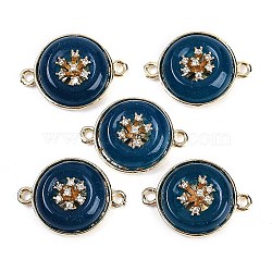 Dyed Natural White Jade Flat Round Links, Rack Plating Brass Clear Cubic Zirconia Connector Charms, Golden, Marine Blue, 14x19.5x5.5mm, Hole: 1.5mm(G-I375-08G-01)