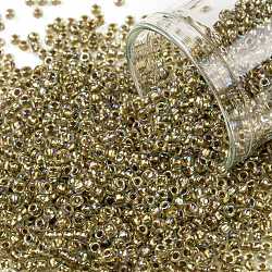 TOHO Round Seed Beads, Japanese Seed Beads, (998) Gilt Lined AB Light Jonquil, 11/0, 2.2mm, Hole: 0.8mm, about 1110pcs/bottle, 10g/bottle(SEED-JPTR11-0998)