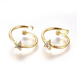 Adjustable Brass Micro Pave Cubic Zirconia Finger Rings, Star, Golden, Size 6, 16mm(RJEW-L086-02G)