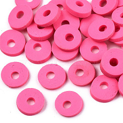 Handmade Polymer Clay Beads, for DIY Jewelry Crafts Supplies, Disc/Flat Round, Heishi Beads, Fuchsia, 6x1mm, Hole: 2mm, about 1175pcs/50g(X-CLAY-Q251-6.0mm-73)