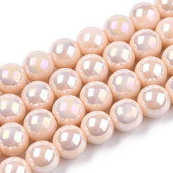 Electroplate Opaque Glass Beads Strands, AB Color Plated, Round, PeachPuff, 8~8.5mm, Hole: 1.5mm, about 51~53pcs/strand, 14.96 inch~15.55 inch(38~39.7cm)(GLAA-T032-P8mm-AB09)