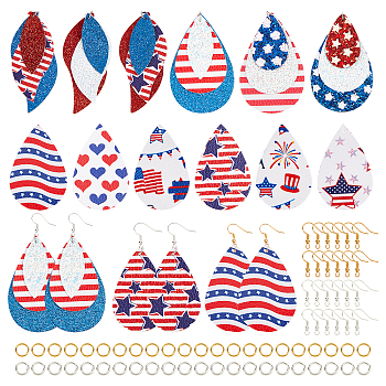 SUPERFINDINGS 184Pcs DIY American Style PU Leather Earring Making Kits, Including 24Pcs Pendants, Brass Earring Hooks & Jump Rings, Mixed Color, Earring Hooks Pin: 0.7mm