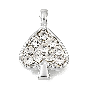 UV Plating Alloy Crystal Rhinestone Pendants, Heart Charms, Platinum, 13x9x3mm, Hole: 1.3mm