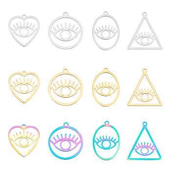Unicraftale 12Pcs 12 Style 201 Stainless Steel Pendants, Laser Cut, Evil Eye, Mixed Color, 1pc/style