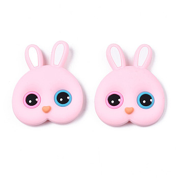 Silicone Snap Button, with Plastic & Iron Snap Caps, Garment Buttons, Rabbit, Pink, 60x50x12mm