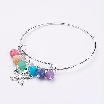 Natural Gemstone Beads Bangles, with Tibetan Style Pendants, Starfish/Sea Stars, 2-5/8 inch(67mm)
