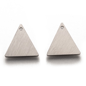 304 Stainless Steel Pendants, Stamping Blank Tag, Laser Cut, Double Side Drawbench Effect, Triangle, Stainless Steel Color, 12x12x1mm, Hole: 1mm