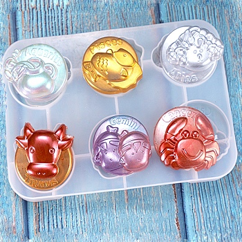 Silicone Molds, Resin Casting Molds, For UV Resin, Epoxy Resin Jewelry Making, Twelve Constellations, White, 18.3x12.9cm, Inner Size: 4.7~5.8x4.7~5.9cm