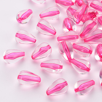 Transparent Acrylic Beads, Teardrop, Hot Pink, 14.5x9.5mm, Hole: 1.6mm, about 600pcs/500g