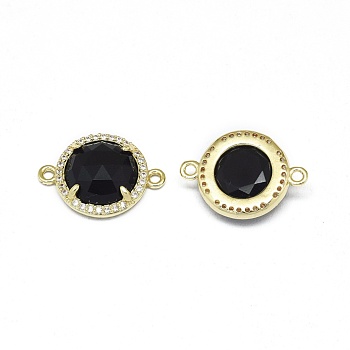 Synthetic Black Stone Links connectors, with Brass Findings and Cubic Zirconia, Faceted, Half Round, Golden, 18~18.5x13~13.5x4~4.5mm, Hole: 1.5mm