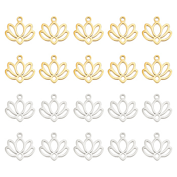 20Pcs 2 Colors 304 Stainless Steel Charms, Lotus Charm, Golden & Stainless Steel Color, 10.5x11x1mm, Hole: 1.2mm, 10pcs/color