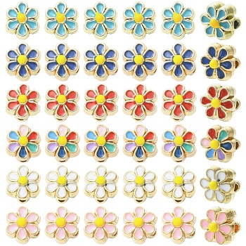 30Pcs 6 Colors Light Gold Tone Alloy Enamel Beads, Flower, Mixed Color, 7x6.5x5mm, Hole: 1mm, 5pcs/color
