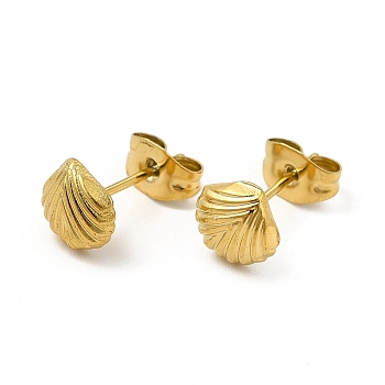 Ionenplattierung (IP) 304 Ohrstecker in Muschelform aus Edelstahl für Damen, echt 18 k vergoldet, 7x7 mm, pin: 0.8 mm