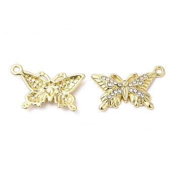 Alloy Rhinestone Pendants, Butterfly Charms, Golden, 21x13x3mm, Hole: 1.5mm