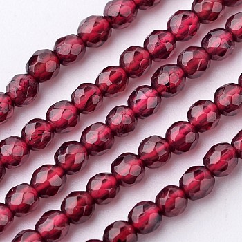 Natural Garnet Bead Strands, Grade A, Round, Faceted, 3~3.5mm, Hole: 0.5mm, about 109pcs/strand, 15 inch