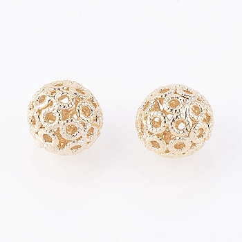 Brass Filigree Beads, Filigree Ball, Round, Nickel Free, Real 18K Gold Plated, 8mm, Hole: 1mm