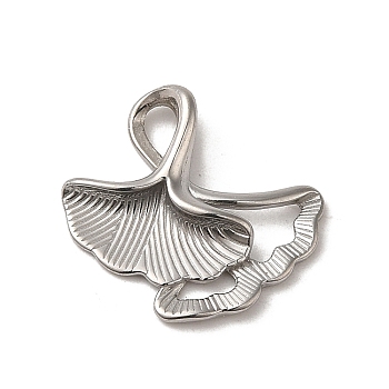 304 Stainless Steel Pendants, Ginkgo Leaf Charm, Stainless Steel Color, 16x16.5x4mm, Hole: 2.5x3mm