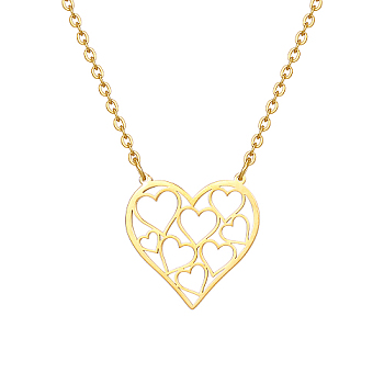 Stainless Steel  Pendant Necklaces, Hollow Heart, Real 18K Gold Plated, No Size 